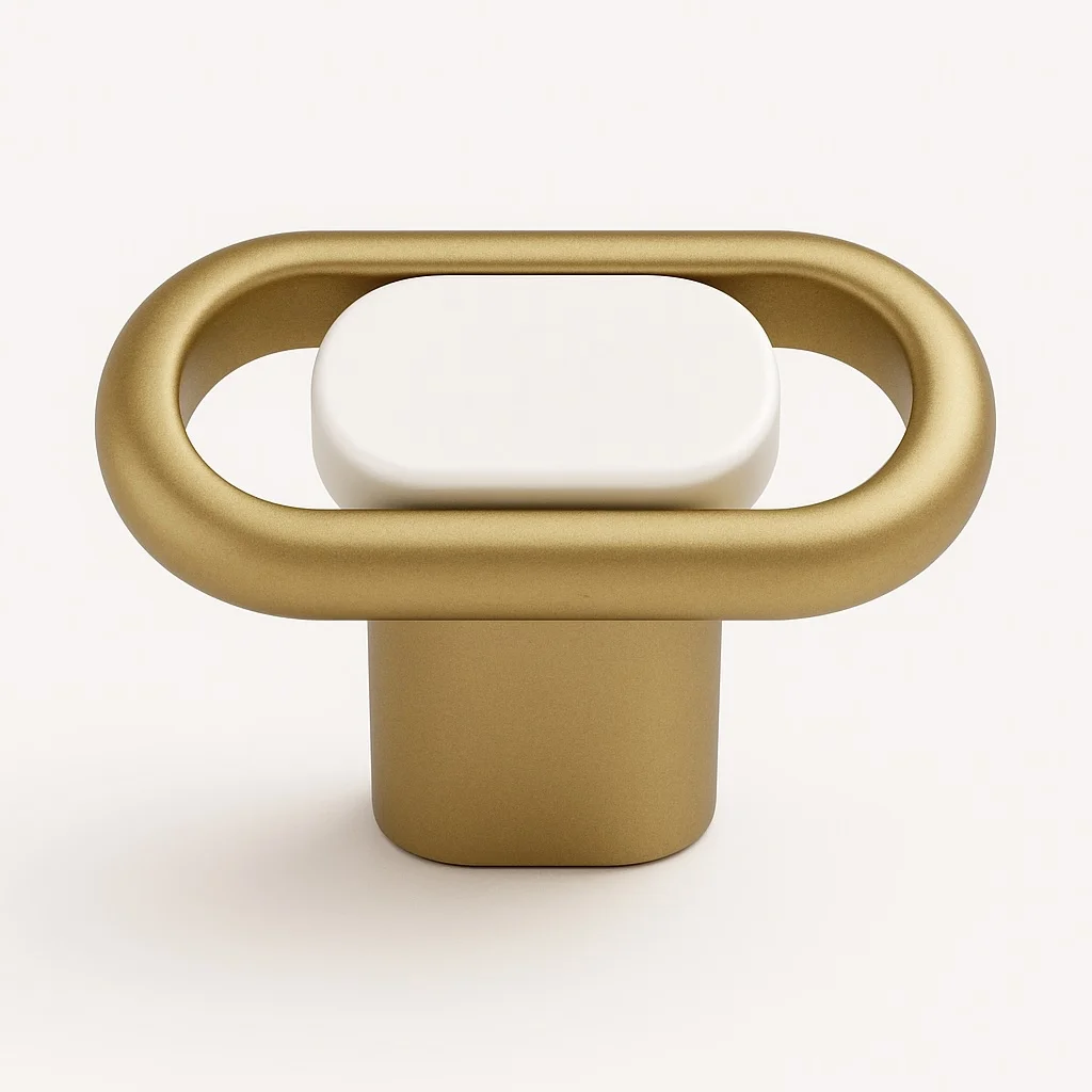 Buton Mobila Lungo Deluxe Alb + Auriu Mat